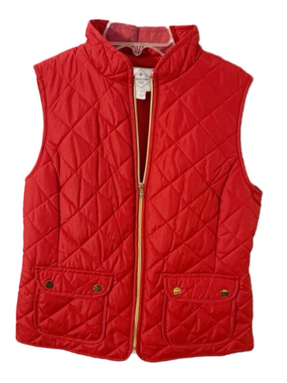 St. John’s Bay Red Diamond Quilted Puffer Vest Gold Hardware Size Small